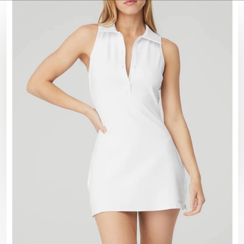 Alo Yoga Charmed Point Collar Sleeveless Tennis Dress